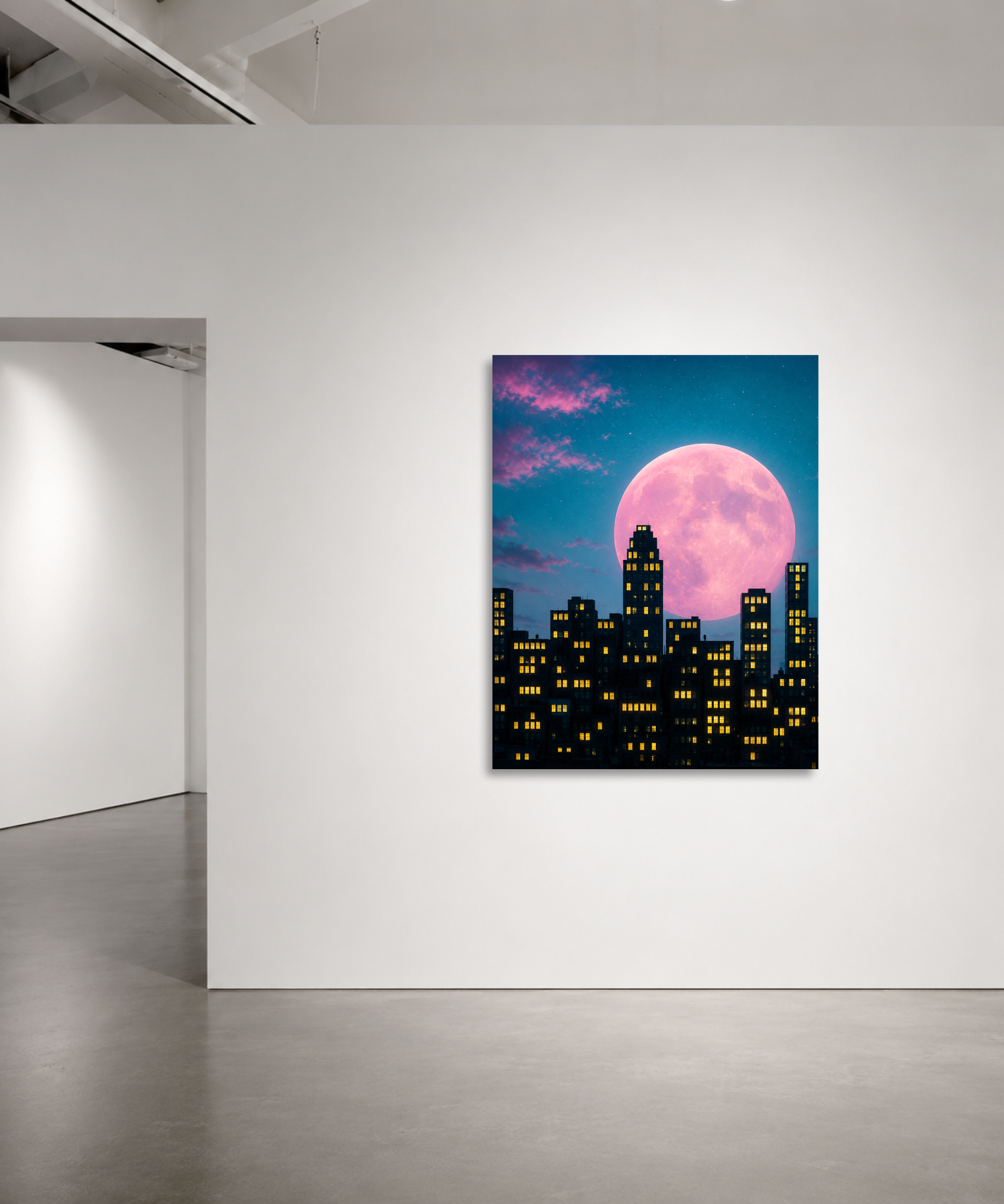 Blush Moon Over the City
