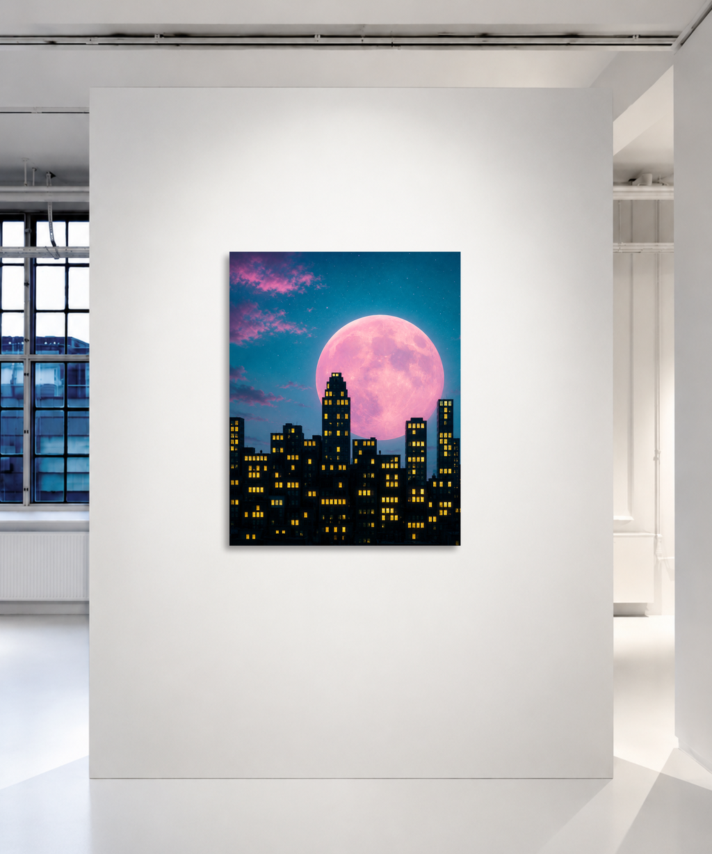Blush Moon Over the City