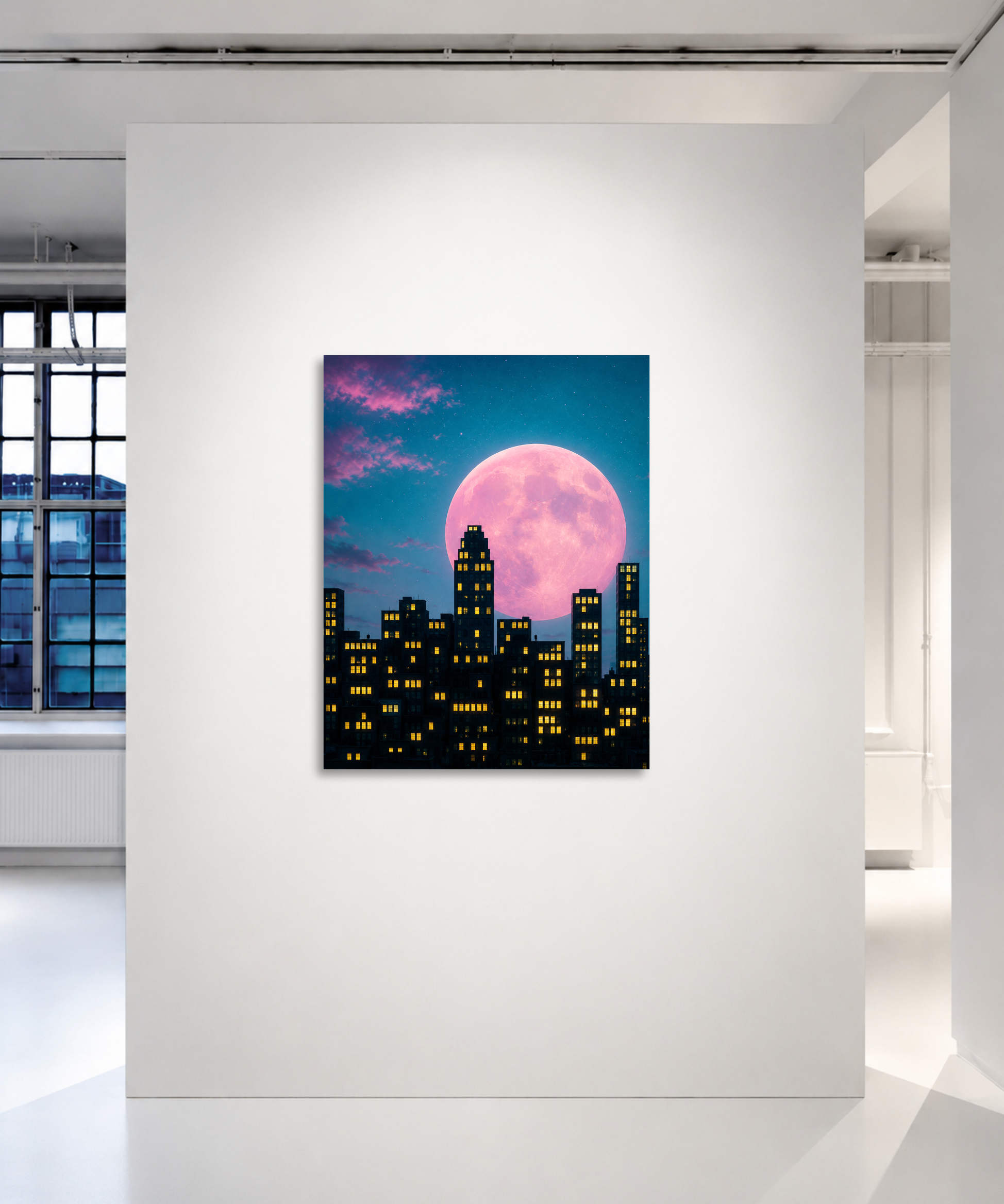 Blush Moon Over the City