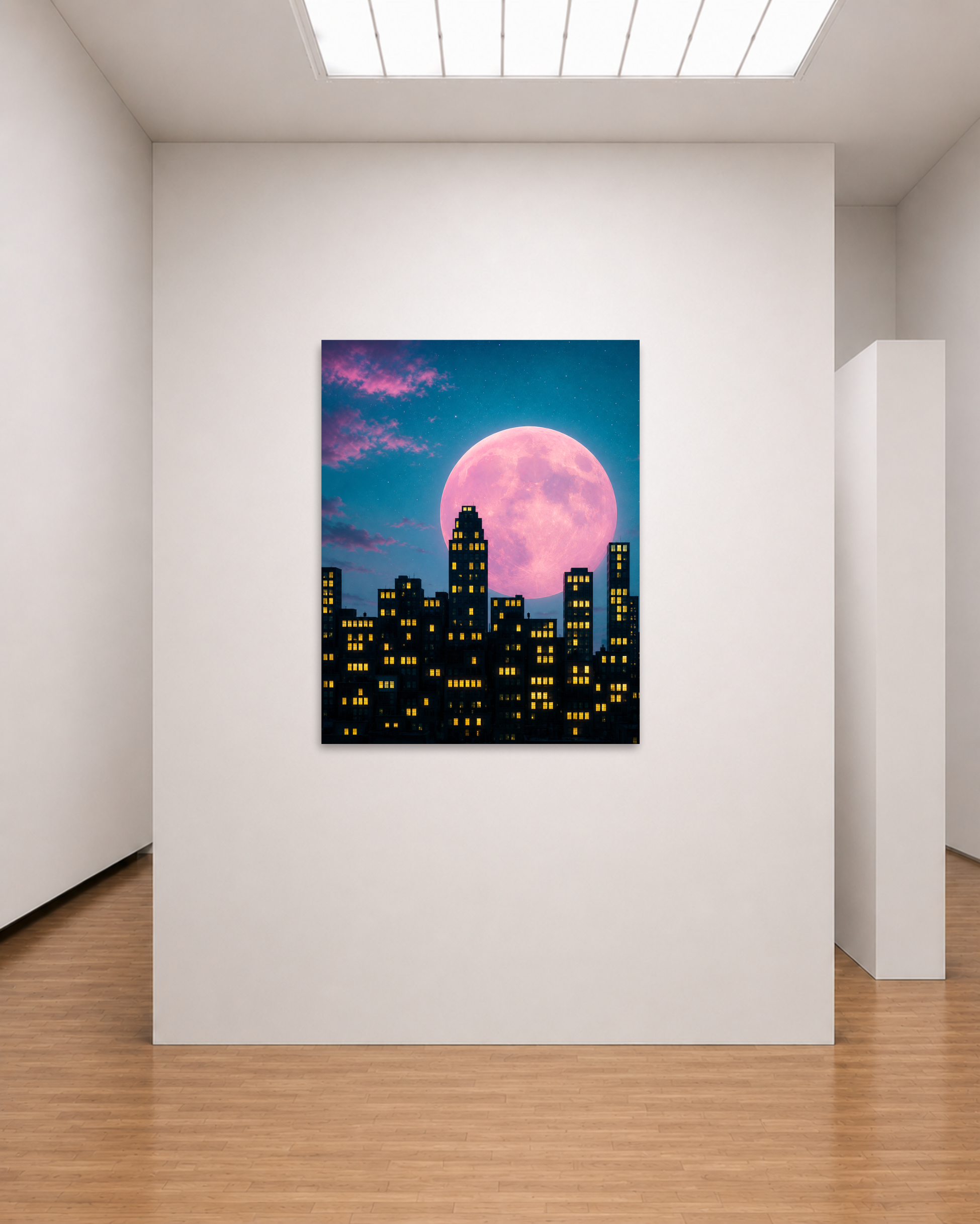 Blush Moon Over the City