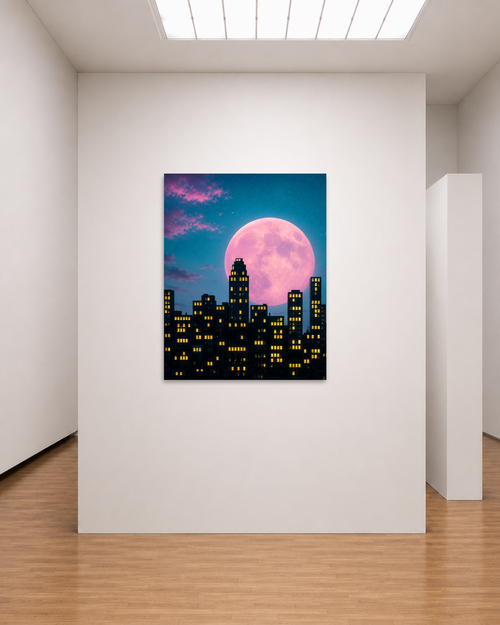 Blush Moon Over the City