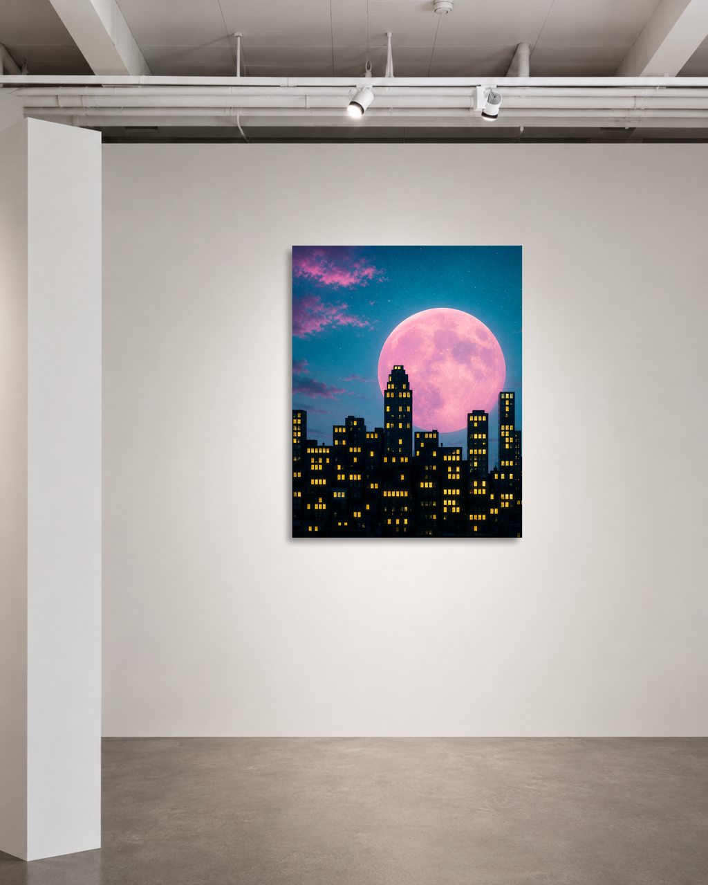 Blush Moon Over the City