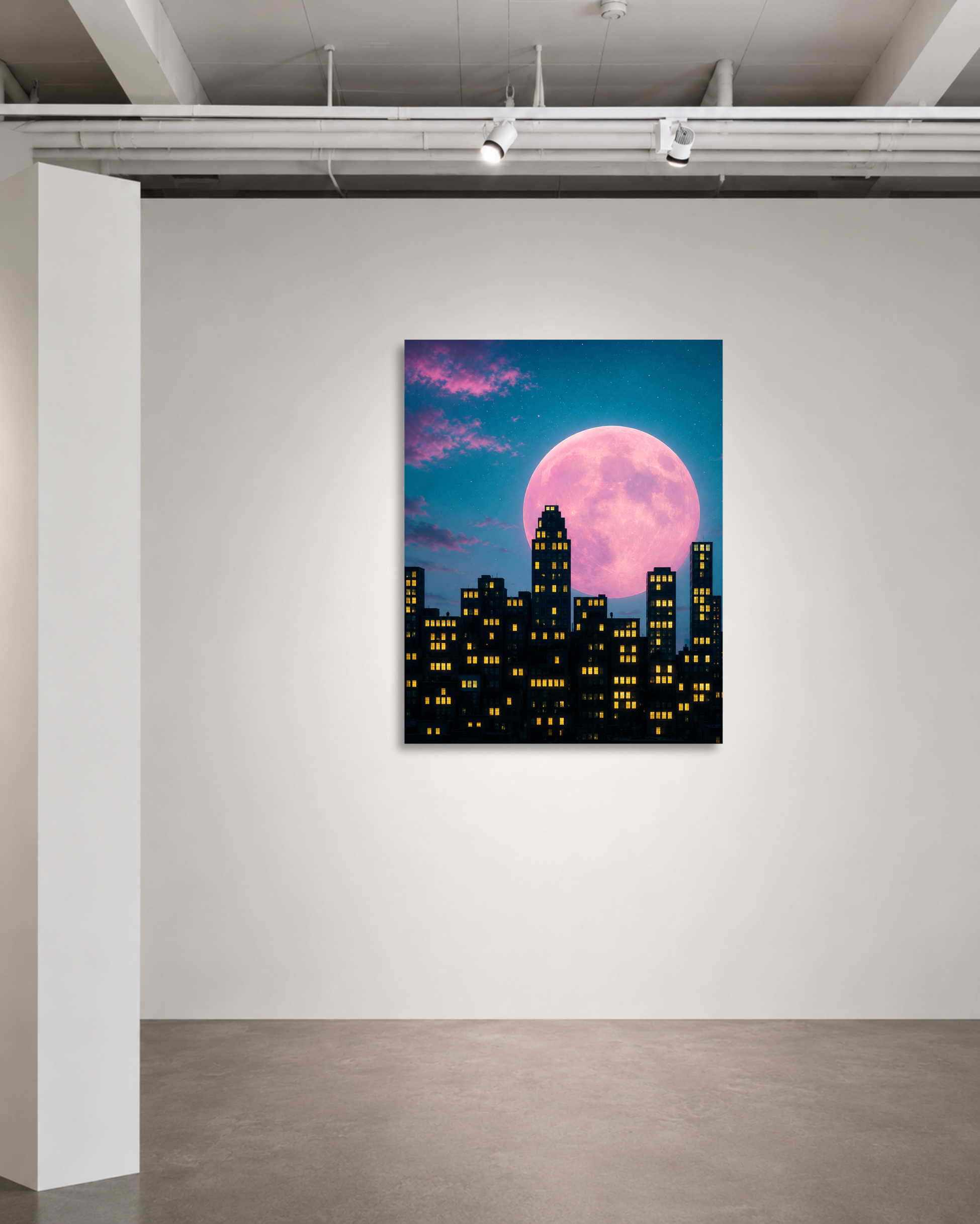 Blush Moon Over the City
